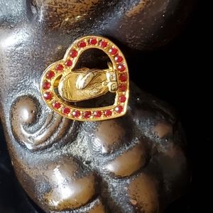 Vintage winter mitten heart rhinestone brooch Christmas winter holiday pin